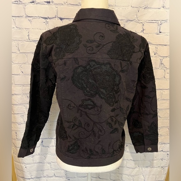 Laura Ashley Black Jean Denim Beaded Embroidered Jacket Cotton Size PM - Picture 5 of 8